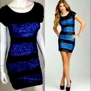 Black and blue Bebe sequin mini dress